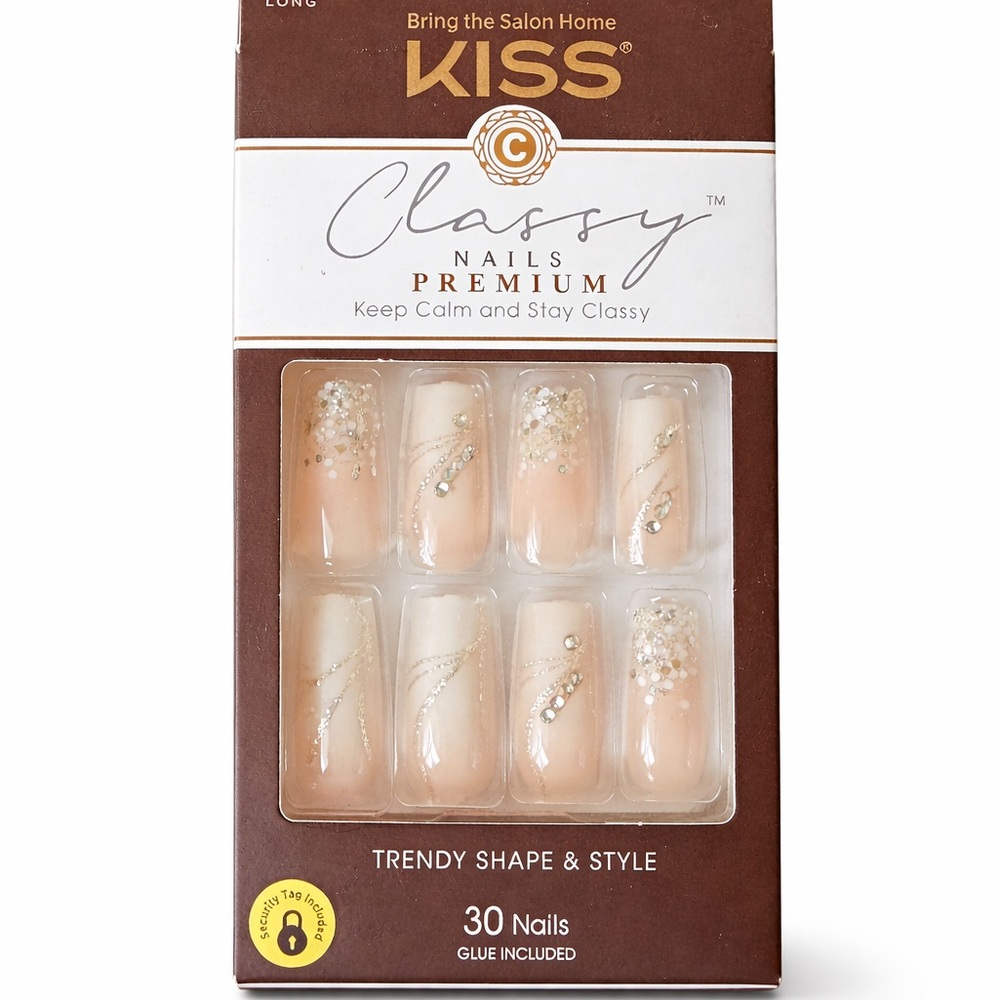 Kiss Nude Press-On Nails with Gold Accents